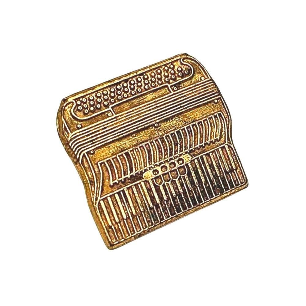 Vintage Piano Accordion Brooch Gold Tone Musical Instrument Pin